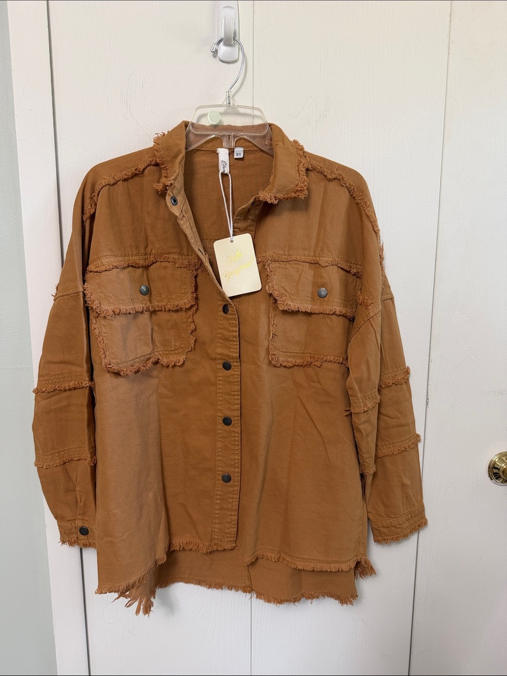 Elan Frayed Utility Jacket in Caramel Brown